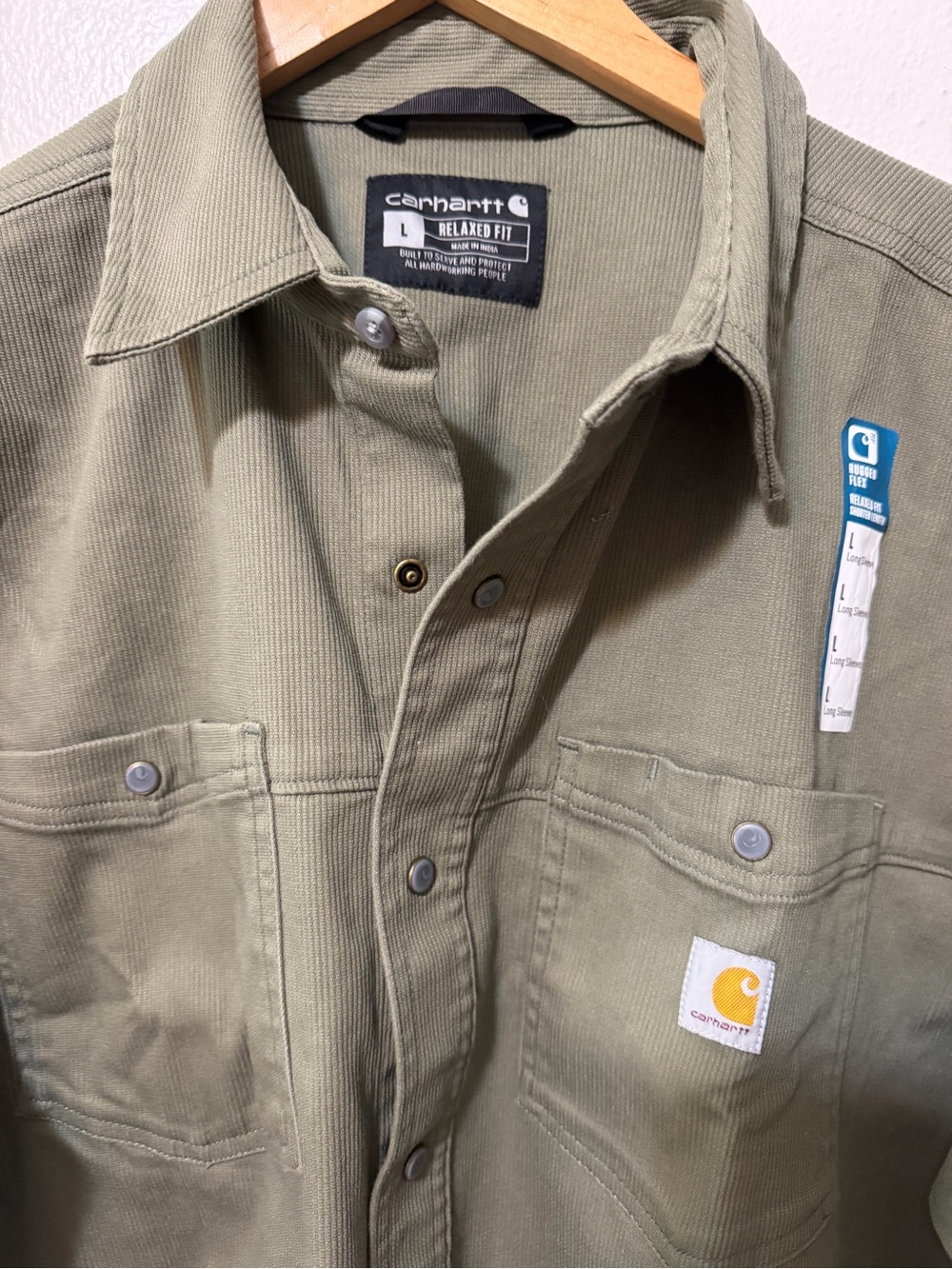 NEW Carhartt Rugged Flex Relaxed Fit Long Sleeve Button-Up Twill Shirt Green L